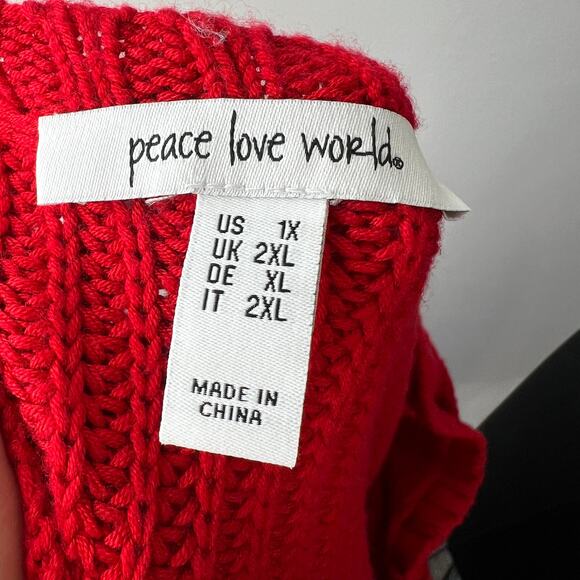 PEACE LOVE WORLD Red Destructed Affirmation V-Neck "Merry" Pullover Sweater 1X - Picture 7 of 9